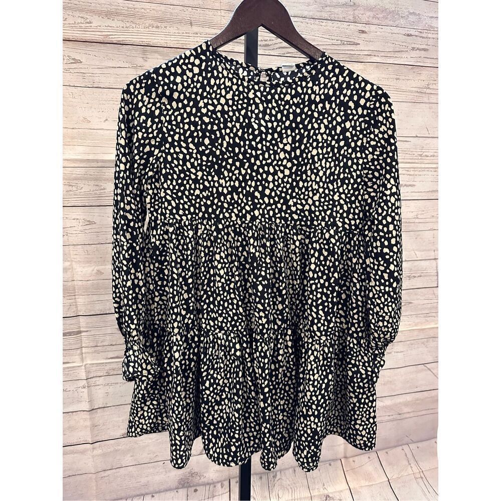🌸 SHEIN Girls Black & White Polka Dot Long Sleeve Preppy Dress Size 11-12 years